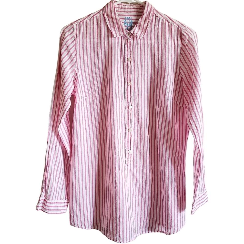 J. McLaughlin Pink Striped Popover Top Casual Modern Lagenlook Tunic Womens XS